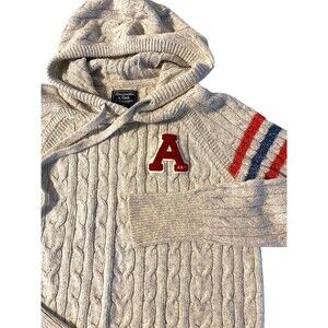 Vintage Abercrombie & Fitch Embroidered Hoodie Mens Size M Cable Knit SweaterY2K